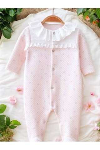 Miomini Baby Kız Bebek Bebe Yaka Çıt Çıtlı Tulum-14961 Pudra
