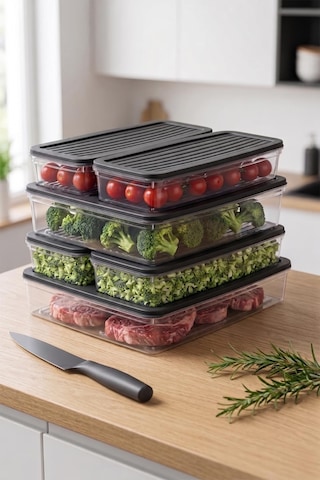 6 Parça Antrasit Slim Buzdolabı Ve Erzak Saklama Kabı Seti