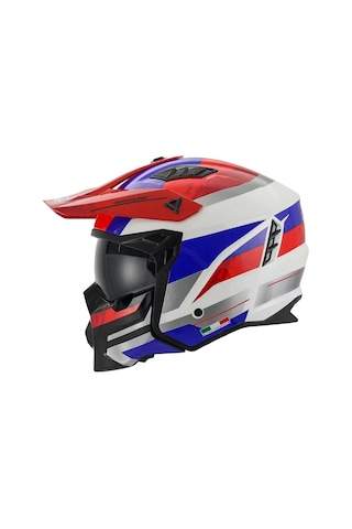 Sway Sw X1 Seul Track Çene Çıkan Kask Beyaz - Kırımızı