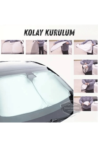 Oto Katlanabilir Premium Ön Güneşlik Ön Arka Cam Gölgelik Metalize Yeni Nesil Güneş Koruyucu Oto Araba Suv Tır 80 Cm X 140 Cm Çantalı 00 Şüscaroto Aksesuar