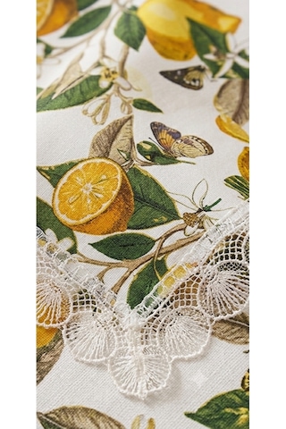 Küçükçalık Duck Kumaş Limon Desenli Dantelli Masa Örtüsü Sarı - Yeşil