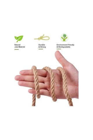 Lexroo Jüt Halat 8 Mm 20 M, Doğal Kenevir İp, 4 İp, Kalın Jüt İp, Bükülmüş, Halat, Bahçe