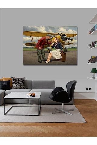 Kanvas Tablo Vintage Uçak Ve Romantik Buluşma
