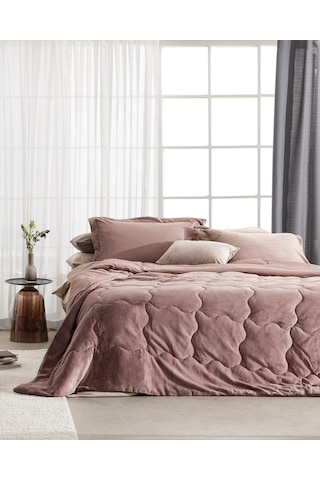 Madame Coco Kaira Çift Kişilik Comforter Set - Pudra Pudra