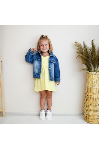 Overdo Kids Kız Çocuk Bandanalı Sırt Tavşan Baskılı Pamuklu Kot Ceket Mavi