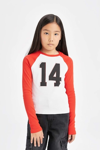 DeFacto Kız Çocuk Bisiklet Yaka Sayı Desenli Fitilli Kaşkorse Uzun Kollu Tişört D6499A8NSWT34 Beyaz