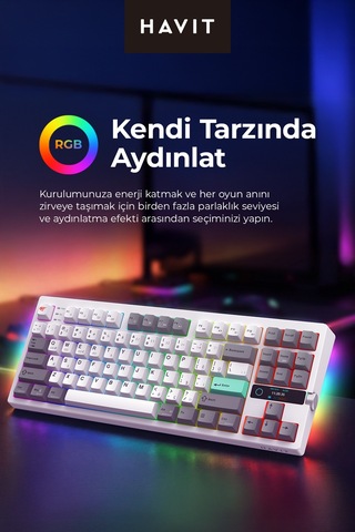 Havit Gamenote Kb909l Hot-swap Gaming Mekanik Klavye - Tft Ekran, 3 Mod Bt,2.4g,kablolu ,light Blue Switch