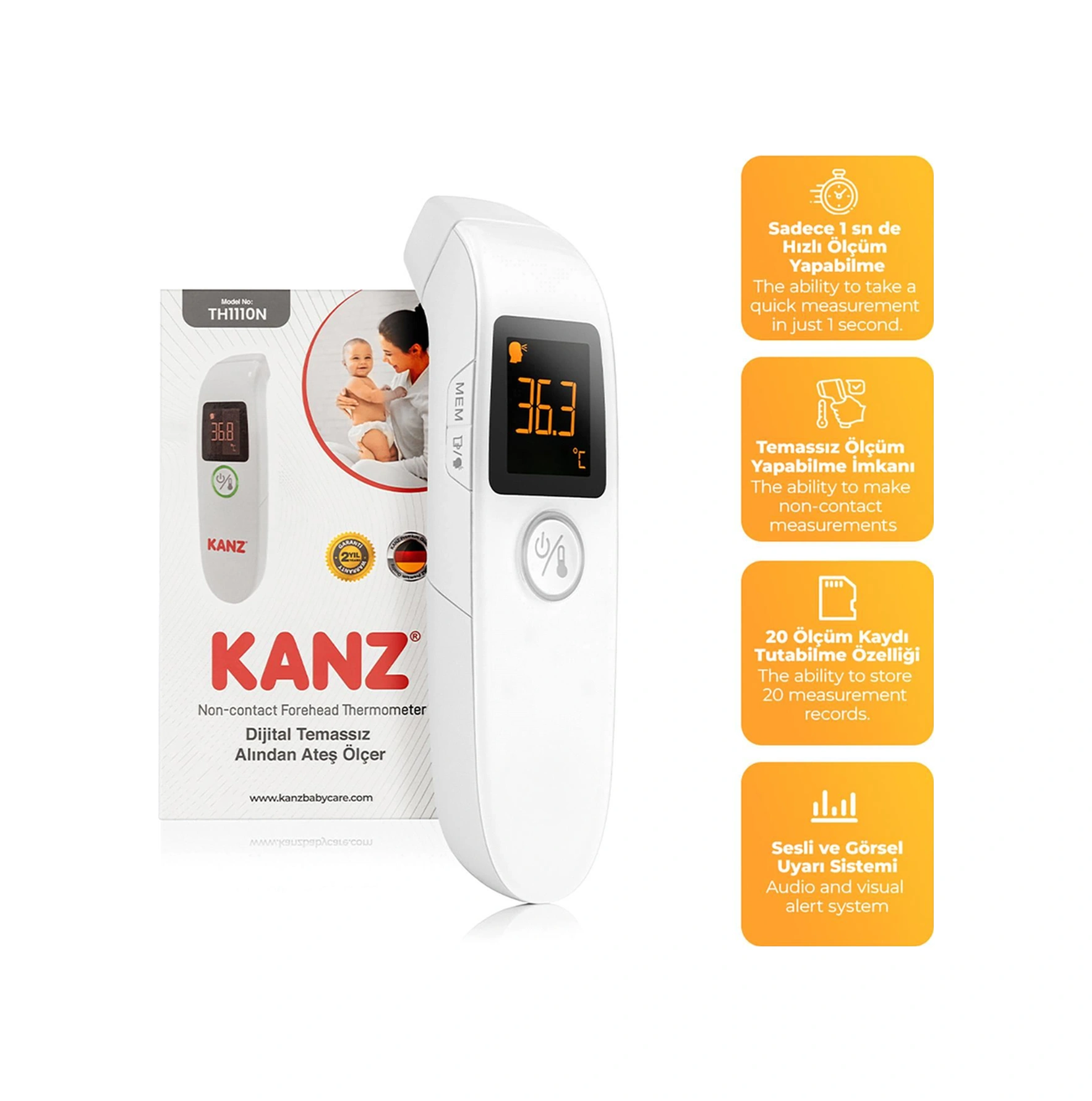 Kanz Dijital Temassız Alından Ateş Ölçer Th1110n