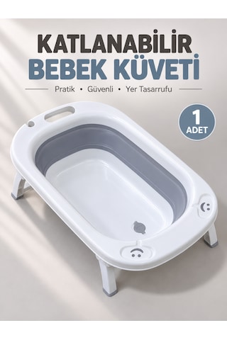Beylini Katlanabilir Bebek Küveti Soft Silikon Destekli Banyo Akordion Duş Oyun Alanı Gri