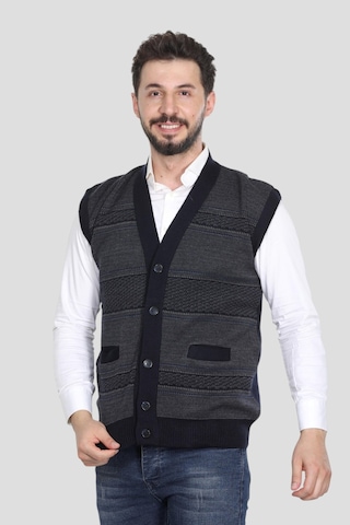 Kzc Tekstil Erkek Baba Orta Yaş Ve Üzeri Triko Örgü Akrilik Kışlık Kalın Dokulu Düğmeli Cepli Baba Yelek Lacivert