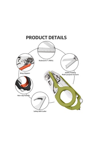 Hfambition Yeşil Çekirdekli Çok İşlevli Açık-kapalı Makas: Dış Mekan, Kamp İçin Çelik Gergi Kesici, Cam Kırıcı Ve Ölçü Çizgili Araç