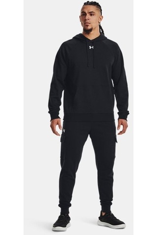 Erkek UA Rival Fleece Kapüşonlu Üst 1379757-001 Siyah - Beyaz