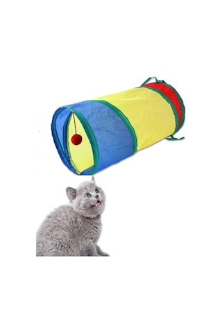 Tineke 50 Cm Düz Kedi Tüneli Katlanır Gökkuşağı Kedi Oyuncağı Kedi Köpek Oyun Tüneli