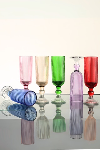 Organik Boya 6 Renk Kristal Ayaklı Kahve Yanı Su Bardağı