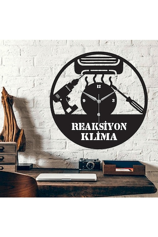 Klima Temalı Ahşap Duvar Saati Siyah