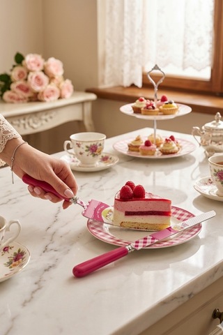 Rooc Love Ve Cupcake Desenli Fuşya 2 Parça Pasta Servis Seti Renkli