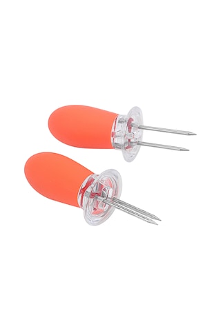 Hangfox 2 Adet Turuncu Bbq Mısır Çubuğu, Tpr Kollü Paslanmaz Çelik, Sabit Tutma Ve Kolay Döndürme Özelliğiyle Mangal Seti Çok Renkli