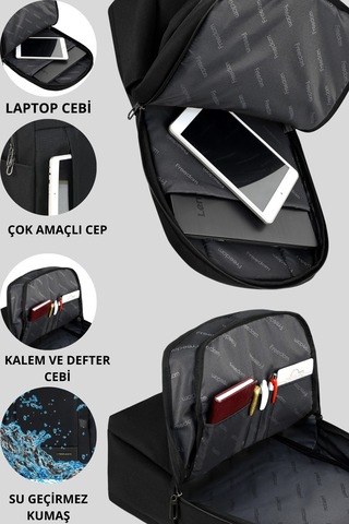 Freedom 15.6" - 16.1" Notebook Bilgisayar Laptop Sırt Çantası, Günlük Sırt Çantası Siyah