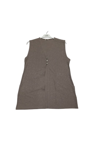 Kadın Önü Üç Düğmeli Jakarlı Cepli Kısa Yelek Krem