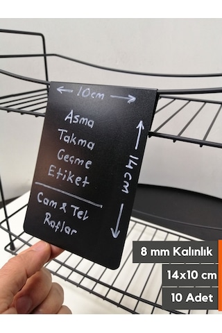 10 Adet Silinebilir Karatahta Siyah Etiket 14 x 10 CM Tel Raflar 8 Mm