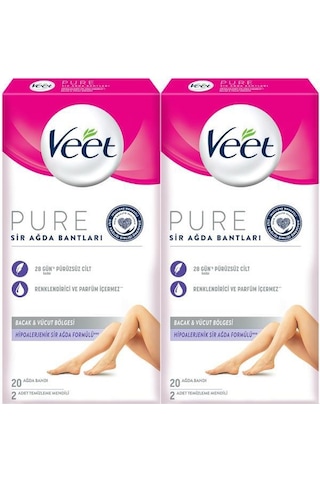 Veet Pure Bacak ve Vücut Bölgesi için Sir Ağda Bandı 20'li x 2