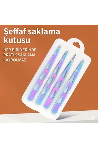 Gökkuşağı Seri 4 Parça Hassas Uçlu Kaş Şekillendirme Seti - Batık Ve Kıl Alıcı Cımbız Takımı Çantalı