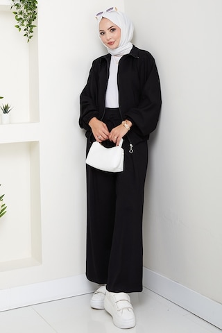 Bestenur Fermuarlı Oversize Takım 1595 - Siyah Siyah