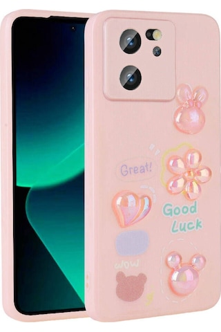 Xiaomi Mi 13t Pro Kılıf Kabartma Figürlü Parlak Zore Toys Silikon Kapak Pembe
