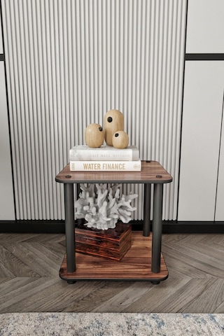 2 Katlı Dekoratif Kare Kitaplık Ceviz Ceviz