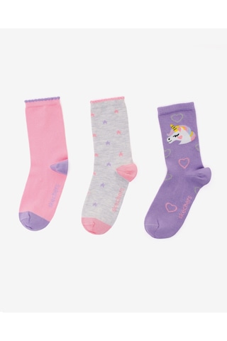 Skechers 3'lü Paket Funny Feet Uzun Çorap Büyük Kız Çocuk Lila-pembe-gri Sk2520117-3474