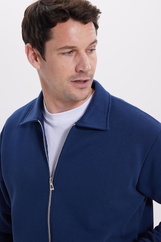 Tudors Unisex Relax Fit Rahat Kesim Pamuklu İç Polarlı Fermuarlı Lacivert Polo Yaka Flato Cepli Sweatshirt Hırka-42032 Lacivert