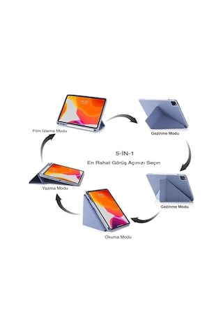 Apple iPad Uyumlu Air 11 M2 İçin Kılıf A2902 11 İnç 2024 Kalem Koyma Bölmeli, Stand Olan, Uyku Modlu Silikon Arka Yüzey Suni Arka Kapak