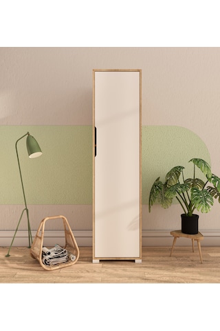 Flora 1 Kapaklı 5 Raflı Gardırop Safir Meşe - Beyaz Elbise Dolabı