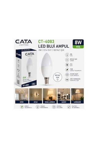 Cata Ct-4083 8w E14 Led Mum Ampul Beyaz Işık Uzun Ömürlü Buji Ampul Dekoratif Aydınlatma Tekli