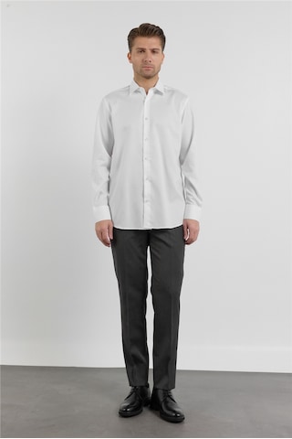İmza Beyaz Uzun Kol Sert Yaka Kendinden Desenli Pamuk Comfort Fit Gömlek 1004255204 2XL