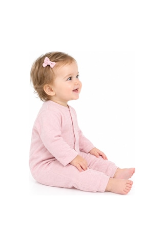 Gülerçocuk Kız Bebek Tulum Pudra Pembe Soft Pamuklu Penye Likralı, Çıtçıtlı, Uzun Kollu Yenidoğan Bebek Tulumu, Günlük Ve Uyku Tulumu Pembe Pembe