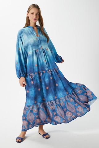 Modest Kadın Lucian Mavi %100 Viskon Maksi Boy Yazlık Elbise Maviturkuazturuncu Çok Renkli