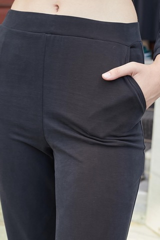 JUMENT Kadın Esnek Modal Kumaş Yüksek Bel Cepli Bacak Kısmı Rahat Kesim Dar Paça Pantolon-siyah