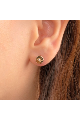 Altın Küpe - 14 Ayar Altın Kutup Yıldızı Taşlı Küpe Sarı