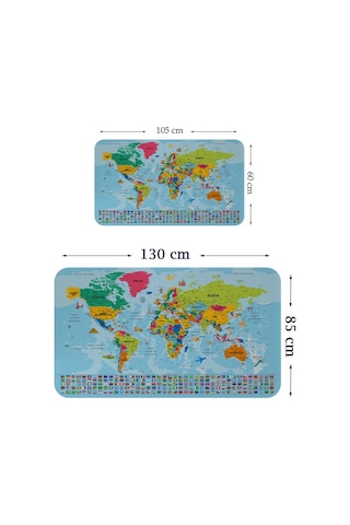 Harita Sepeti Türkçe Dünya Ve Türkiye Haritası Eğitici Ülke Bayraklı Çocuk Odası Genç Odası Duvar Sticker B-3882bayrak-a-60 X 105 CM