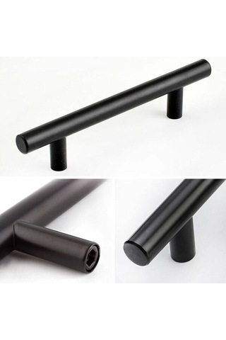 10'lu Paket Siyah Kapı Kolu 64 Mm Paslanmaz Çelik Dolap Kolu Vidalarla