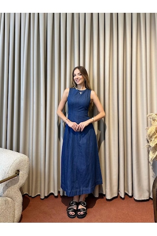 Proto Suit Sıfır Kol Mini Denim Elbise Lacivert