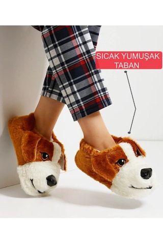 Papucumun Dünyası Unisex Yumuşak Taban Sevimli Köpek Panduf Yetişkin Ve Çocuk Kız Ve Erkek Panduf Kahverengi
