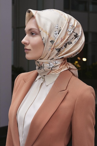 Poanes Bahar Dalı Desenli Twill İpek Eşarp Açık Pembe - Pembe