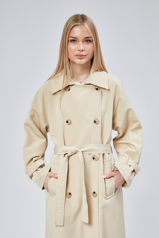 Kadın Oversize Kuşaklı Trençkot Taş