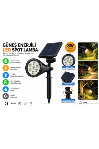 8w Güneş Enerjili Çim Solar Led Spot Lamba Bahçe Aydınlatma Sarı Renk 7 Ledli Hareket Sensörlü Su Geçirmez Bahçe Yol Teras Balkon Kapı Önü Yürüyüş Yolu Göl Kenarı İçin Uygun Sıcağa Soğuğa Dayanıklı