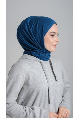 Hürrem Bone Petrol Mavisi Pratik Hazır Geçmeli Şal Viskon Kumaş Penye Şal 210