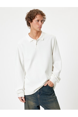 Koton Polo Yaka Sweatshirt Düğmeli Pamuklu Beyaz 5wam70091mk Beyaz