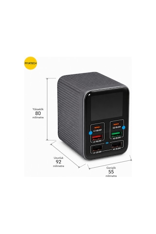 Q4 - Dijital Ekranlı Çoklu Hızlı Şarj Cihazı Pd + Qc Destekli - 65w