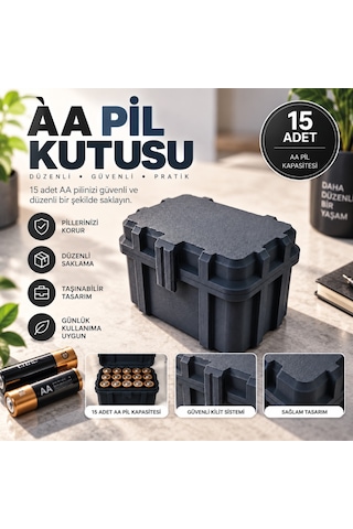 Aa Pil Saklama Kutusu 3d Baskı Taşıma Kutusu 15'li Pil Organizer Kutu Gri